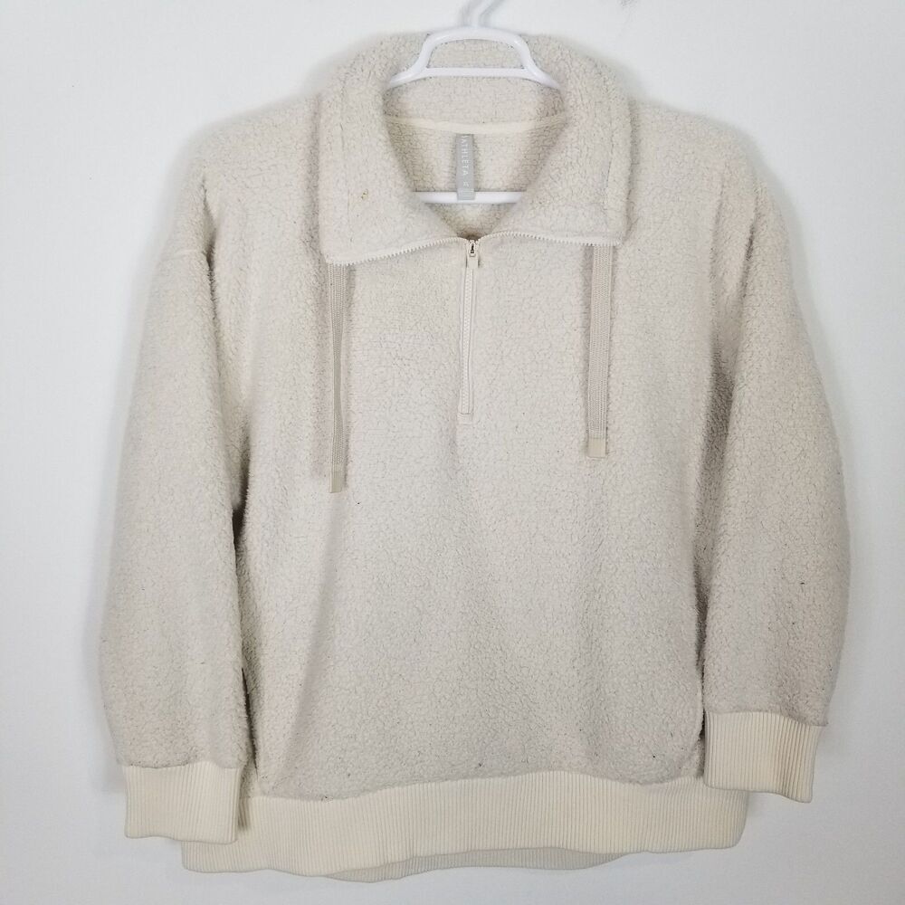 Athleta Women Talus Sherpa Half Zip Pullover Sweatshirt Sz XL White Athletic